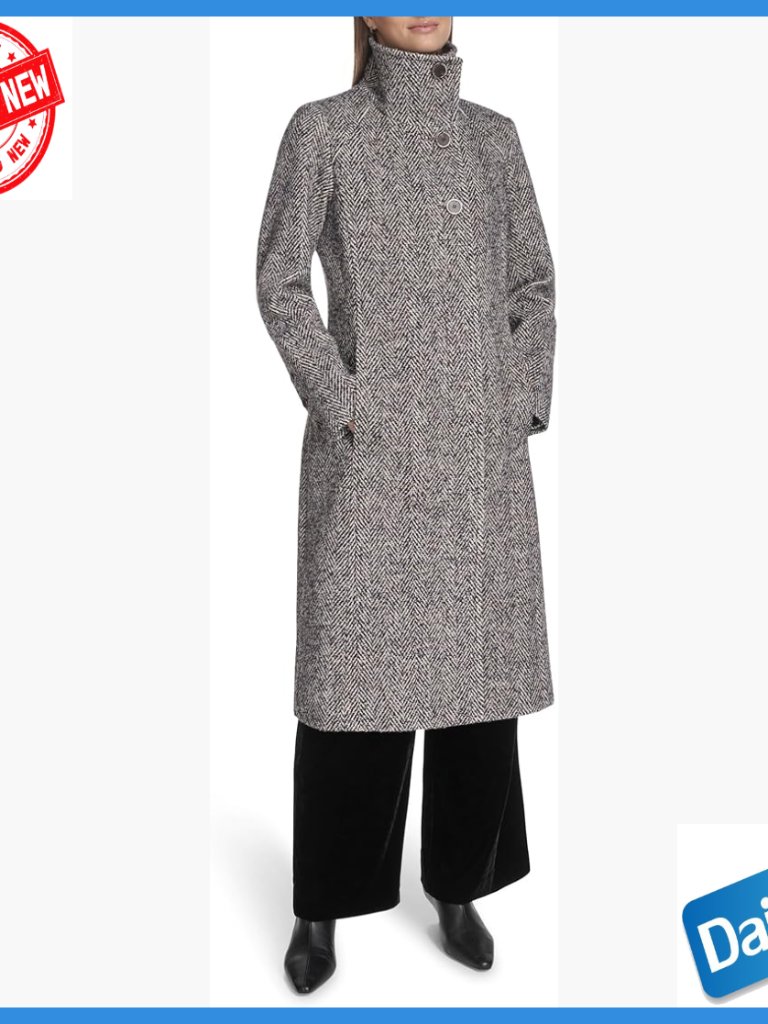 Wool Overcoat With Stand Collar And Back Belt, Long Sleeve, Dry Clean Only